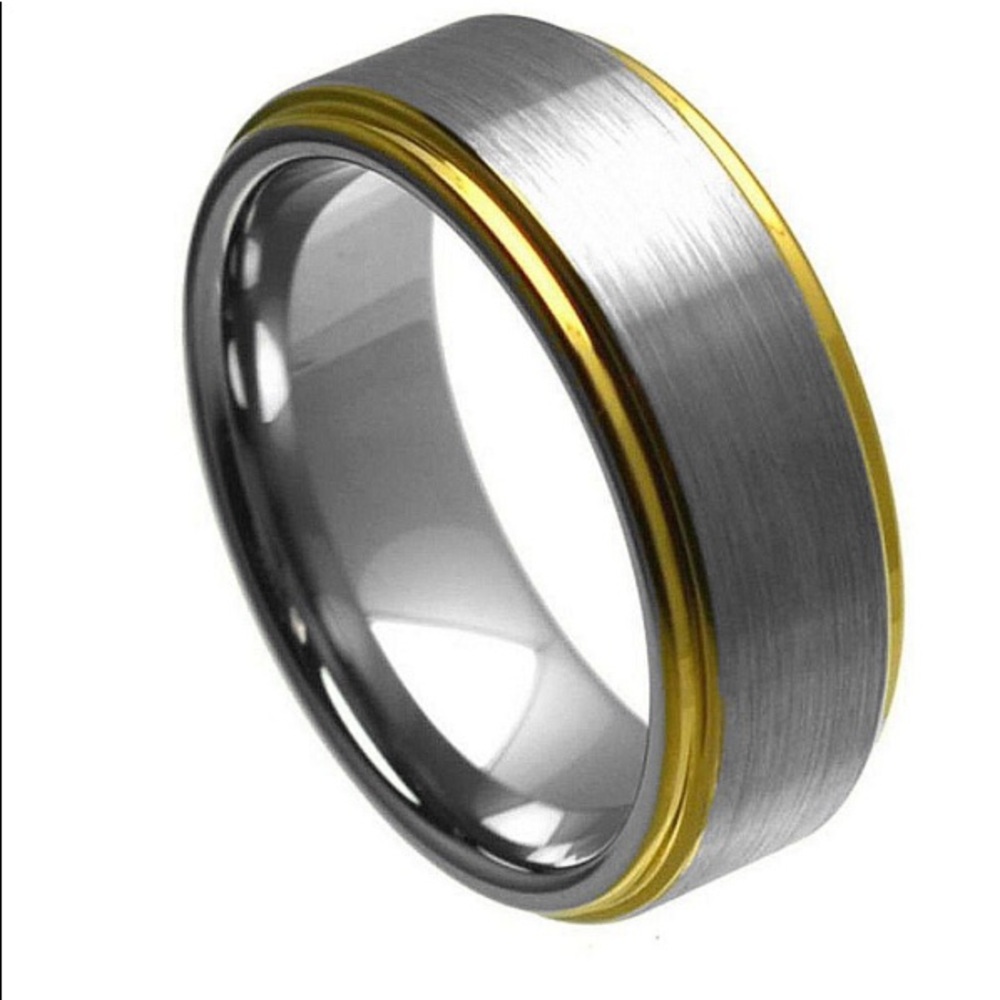 Yellow and silver tungsten ring.